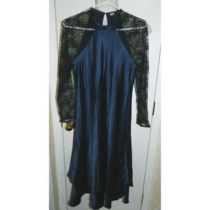 VTG SAO Navy Blue Black Silk Lace Dress Formal Evening Size 8 Made in USA